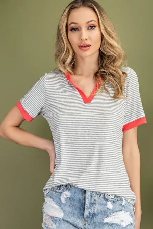 Pin Stripe Curved Hem Knit Top