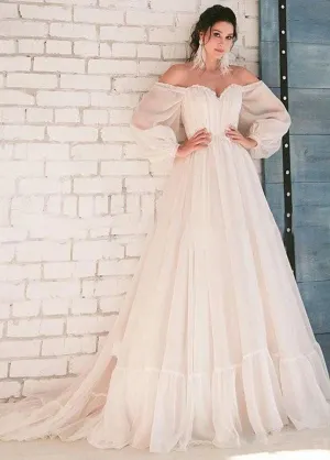 Pink Bohemian Unique  Sweetheart Long-Sleeve Wedding Dresses