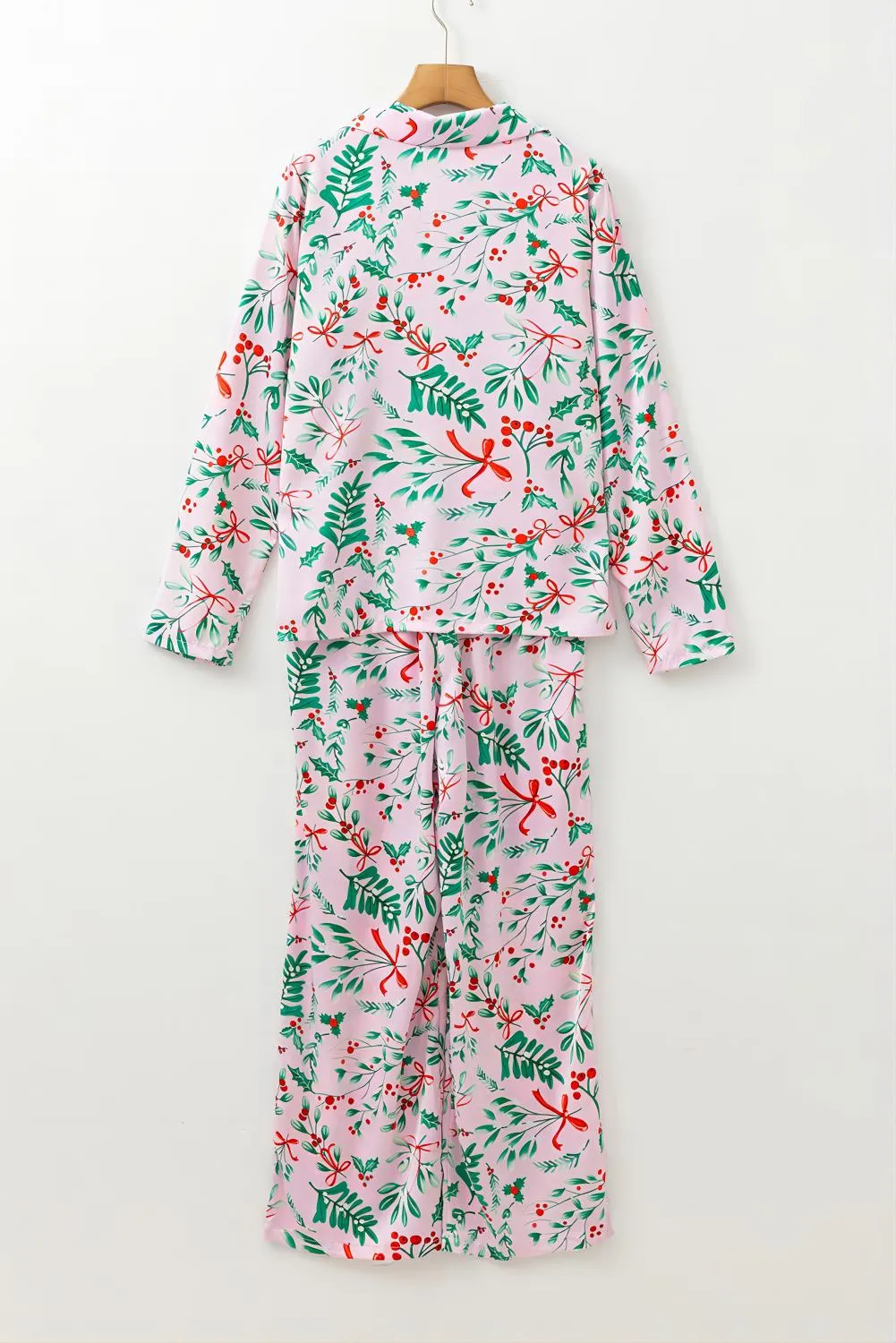 Pink Christmas Berries Satin Pajamas Set