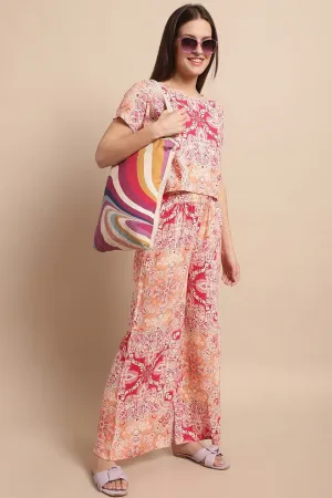 Pink Color Printed Viscose Rayon Night Suit for Women | S-XL | Claura