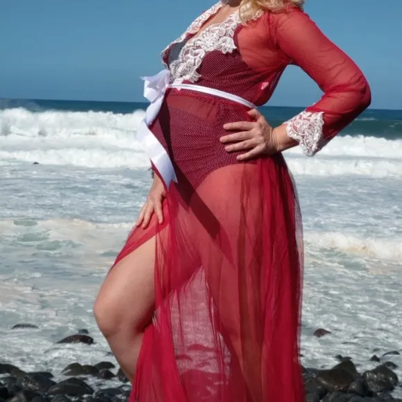 Pink Maternity Photoshoot Lace on Mesh Gown Robe