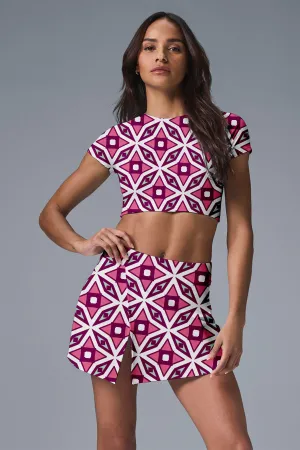 Pink Momentum Court Set – Geometric Crop Top & Skirt for Tennis & Pickleball
