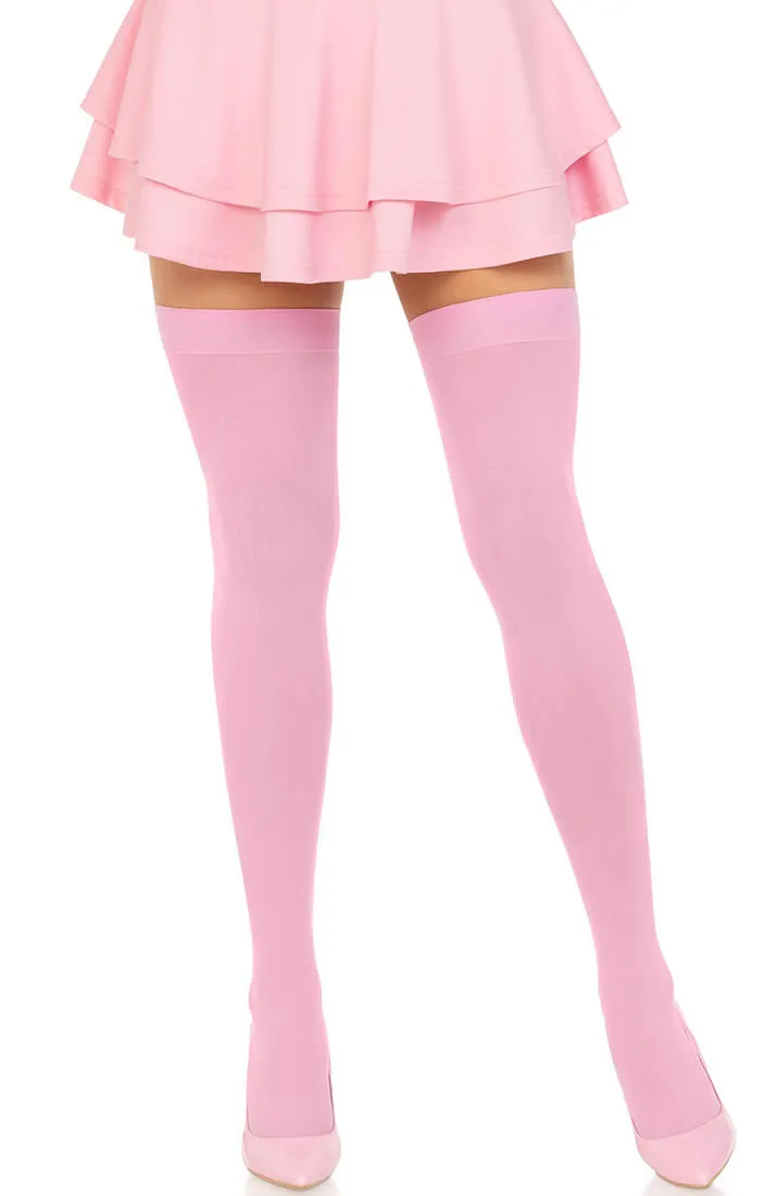 Pink opaque thigh high stockings