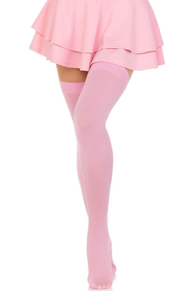 Pink opaque thigh high stockings
