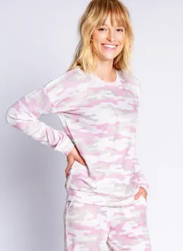 PJ Salvage - Peachy Party Camo Long Sleeve Top