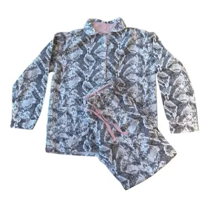 PJ Salvage Reptile Patterned Button-Up Long Sleeve Warm Flannel Pajamas, XS