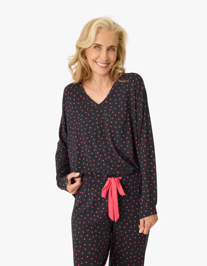 PJ Salvage Sweet Dreams Long Sleeve Top in Black