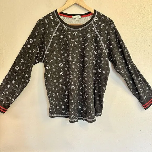 PJ SALVAGE Women's Thermal Knit Peace Long Sleeve Pajamas Set Pink Navy 1XL