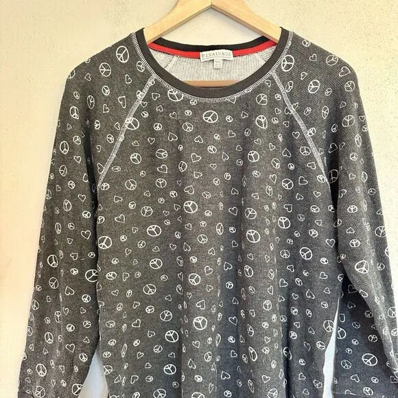 PJ SALVAGE Women's Thermal Knit Peace Long Sleeve Pajamas Set Pink Navy 1XL