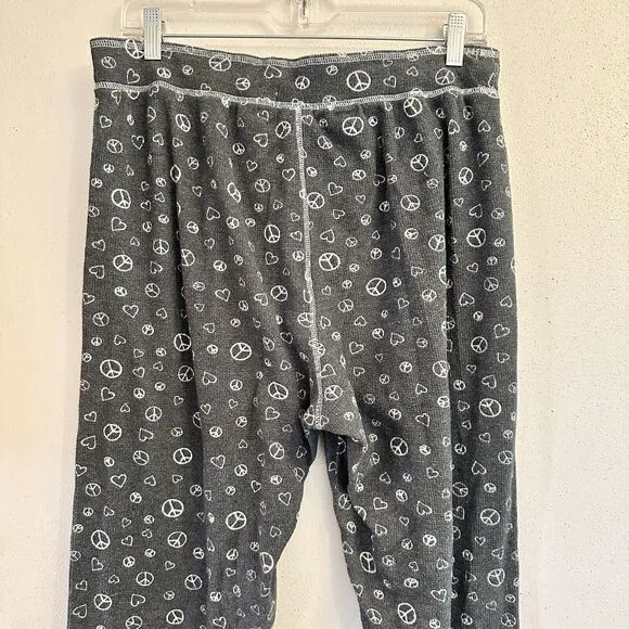 PJ SALVAGE Women's Thermal Knit Peace Long Sleeve Pajamas Set Pink Navy 1XL
