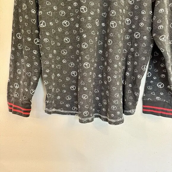 PJ SALVAGE Women's Thermal Knit Peace Long Sleeve Pajamas Set Pink Navy 1XL