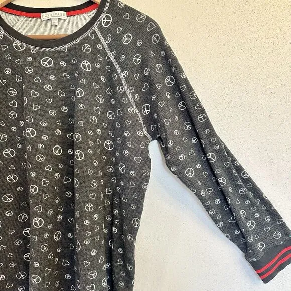 PJ SALVAGE Women's Thermal Knit Peace Long Sleeve Pajamas Set Pink Navy 1XL