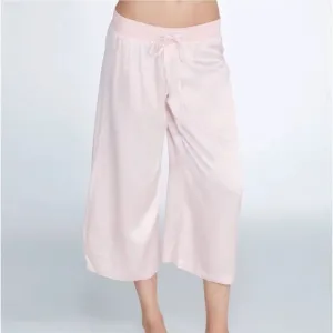 Pj Harlow Jolie Capri Pink Satin Wide Leg Drawstring Pajama Lounge Pants M