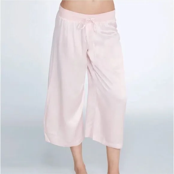 Pj Harlow Jolie Capri Pink Satin Wide Leg Drawstring Pajama Lounge Pants M