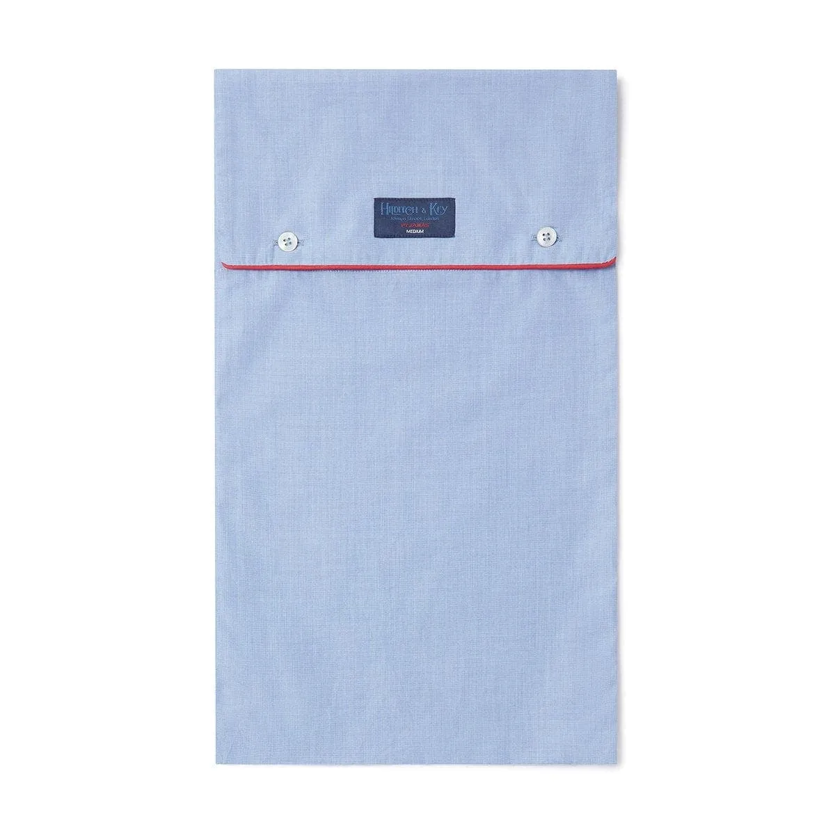 Plain Blue End-on-End Cotton Pyjamas With Red Piping