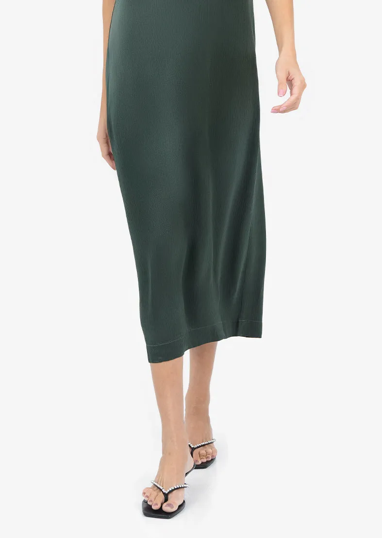 Plisse Midi Dress Ivy Green Shiny