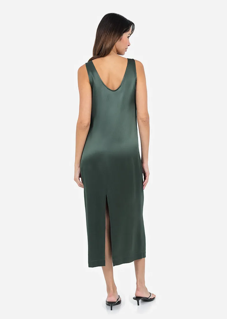 Plisse Midi Dress Ivy Green Shiny