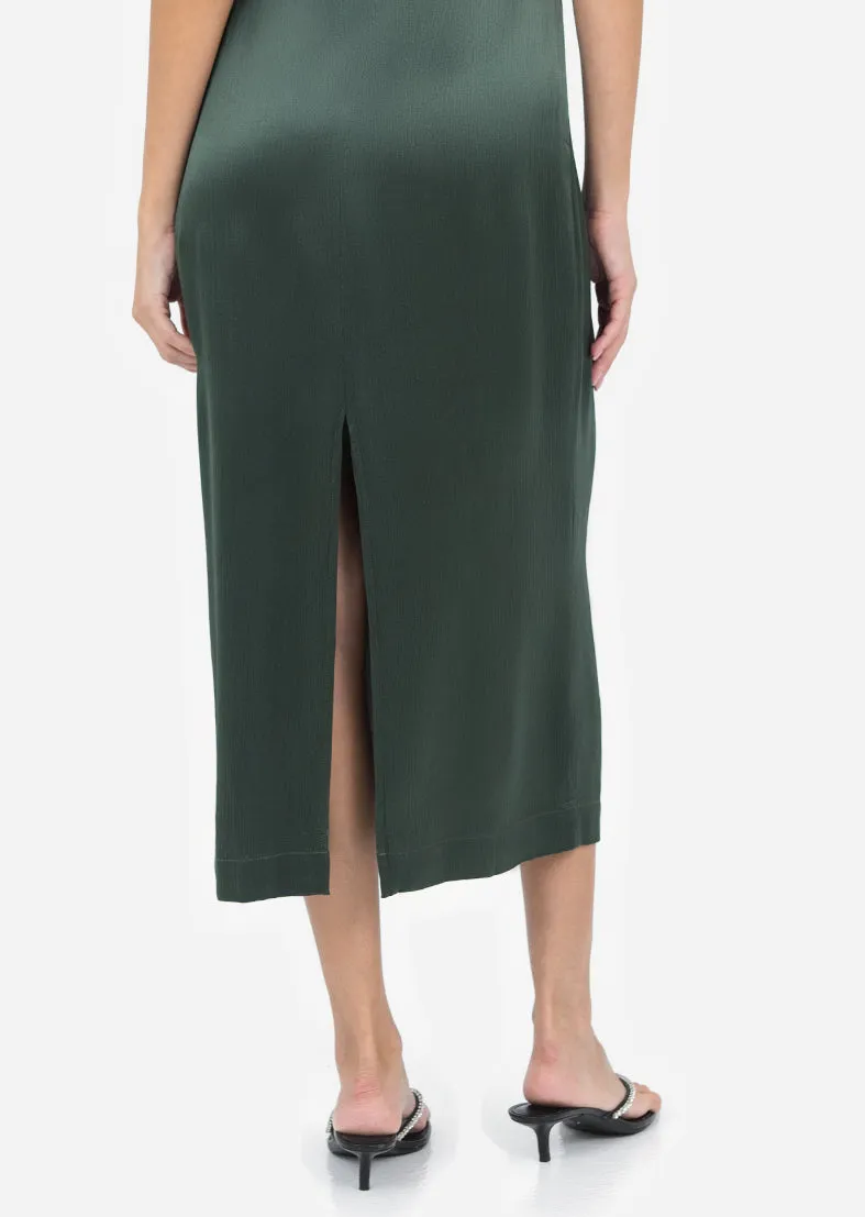 Plisse Midi Dress Ivy Green Shiny