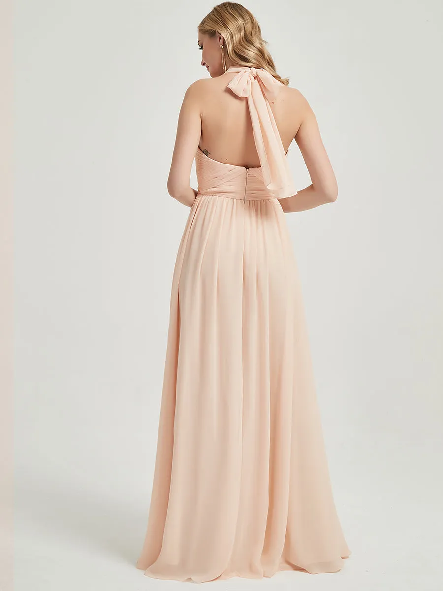 Plum Convertible Halter Off-shoulder Chiffon Bridesmaid Dress Maxi