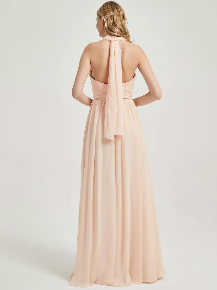 Plum Convertible Halter Off-shoulder Chiffon Bridesmaid Dress Maxi
