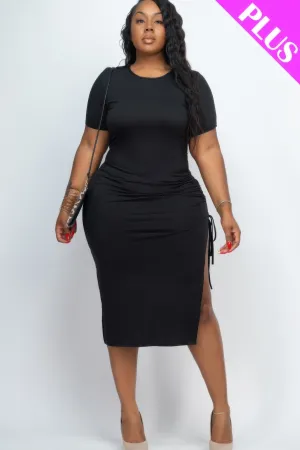 Plus Drawstring Ruched Midi Dress