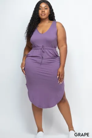 Plus Drawstring Sleeveless Midi Dress