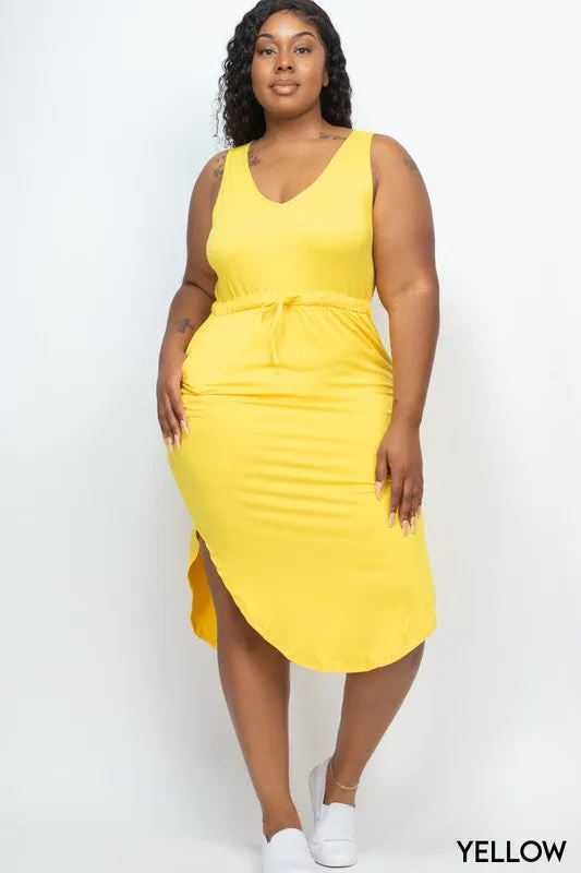 Plus Drawstring Sleeveless Midi Dress
