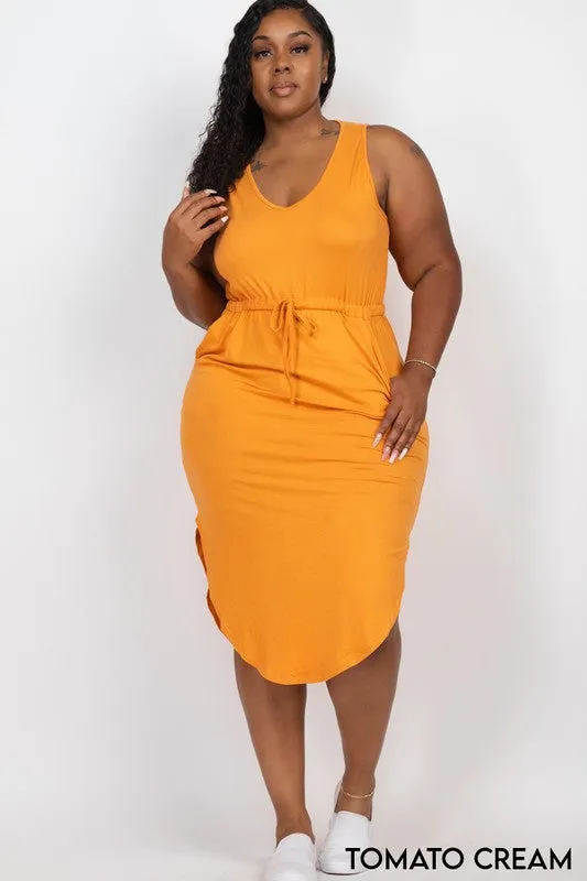 Plus Drawstring Sleeveless Midi Dress