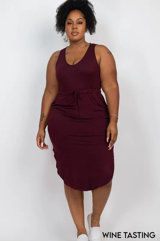 Plus Drawstring Sleeveless Midi Dress