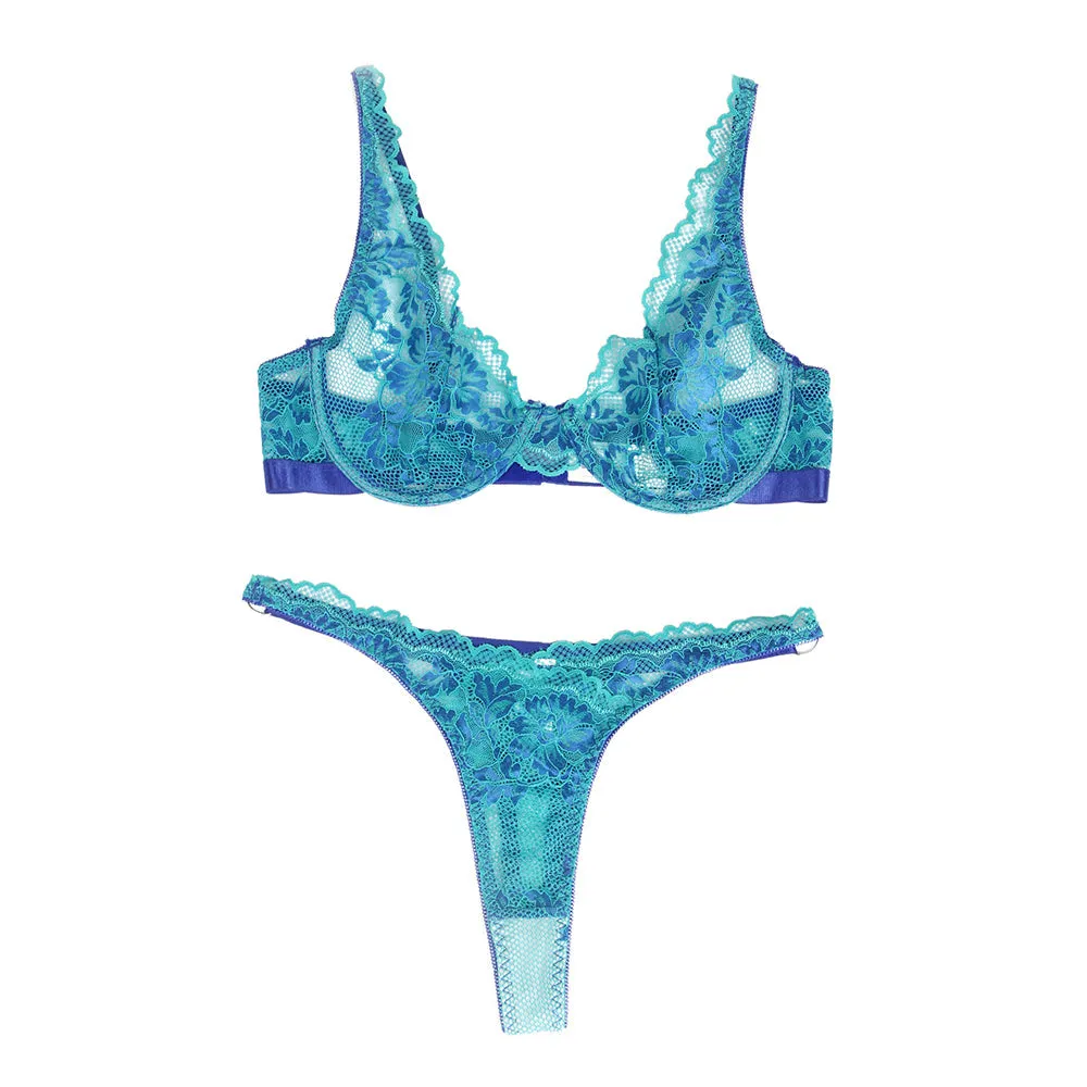 Plus Size Egypt Two Straps Floral Lace Underwire Bra Set