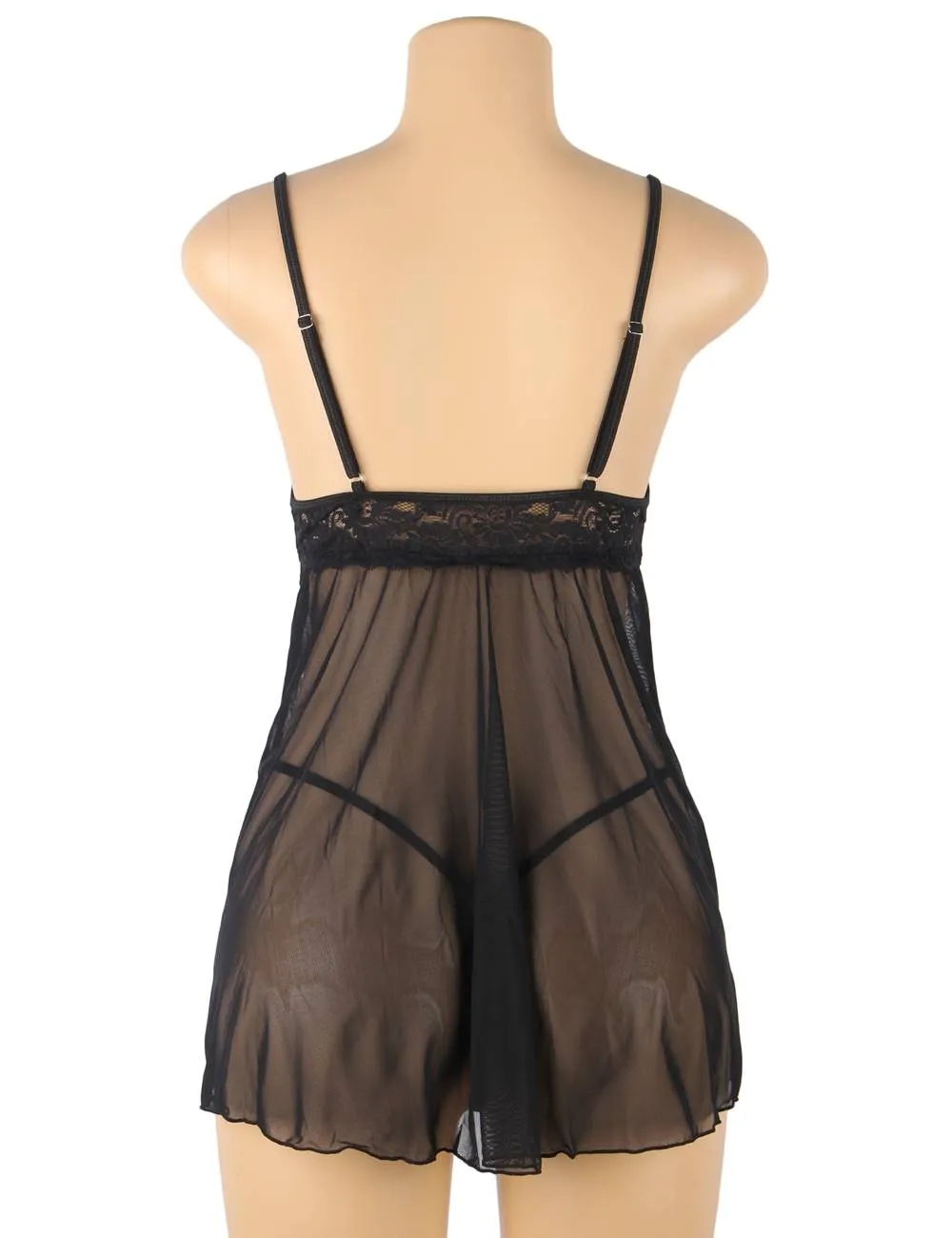 Plus Size Elegant Black See-through Lace Exquisite Embroidery Sexy Babydoll