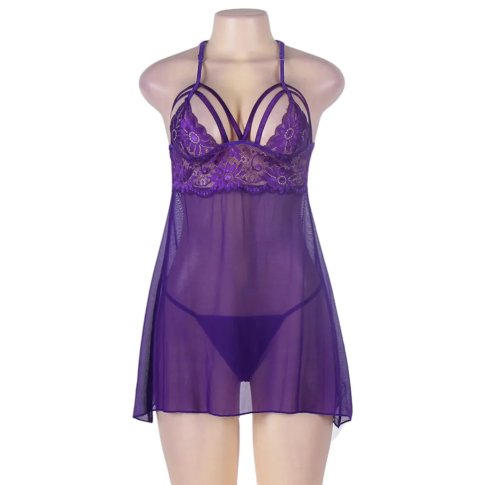 Plus Size Purple Springtime Babydoll Set