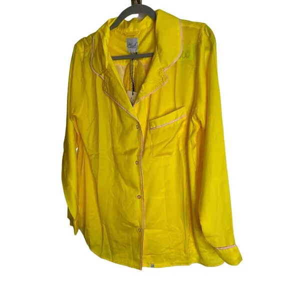 Plush Revolve Luxury Satin Pajama Shorts Set Sleepwear Yellow Pink Size Medium