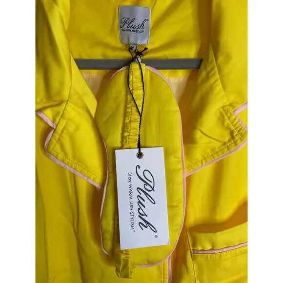 Plush Revolve Luxury Satin Pajama Shorts Set Sleepwear Yellow Pink Size Medium
