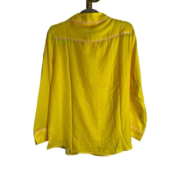 Plush Revolve Luxury Satin Pajama Shorts Set Sleepwear Yellow Pink Size Medium