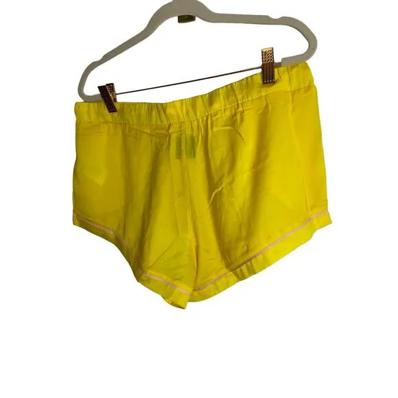 Plush Revolve Luxury Satin Pajama Shorts Set Sleepwear Yellow Pink Size Medium