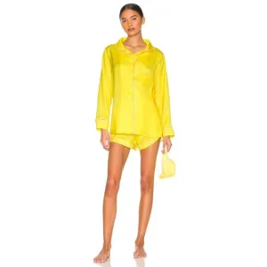 Plush Revolve Luxury Satin Pajama Shorts Set Sleepwear Yellow Pink Size Medium