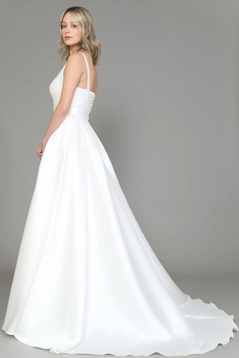 Poly USA 8528 Long Classic A-Line Gown with Pockets Corset Back