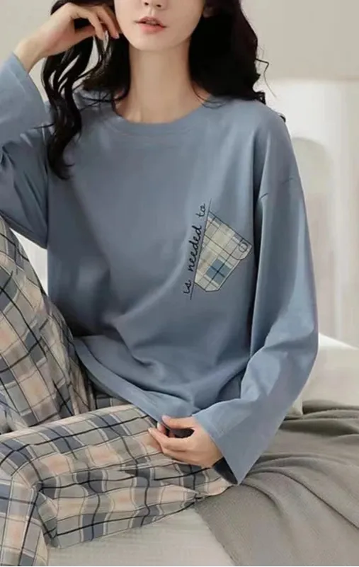 Polyester Pajama Plaid Sleepwear