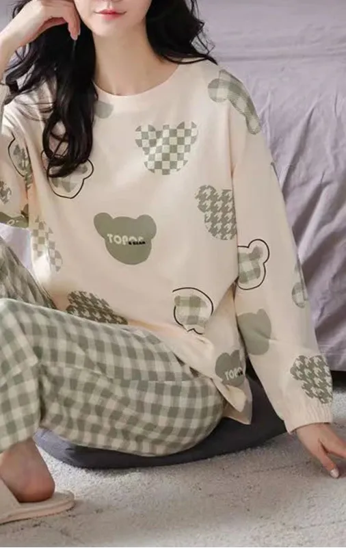 Polyester Pajama Plaid Sleepwear