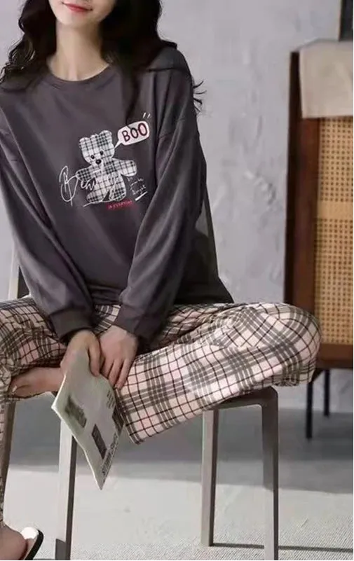 Polyester Pajama Plaid Sleepwear