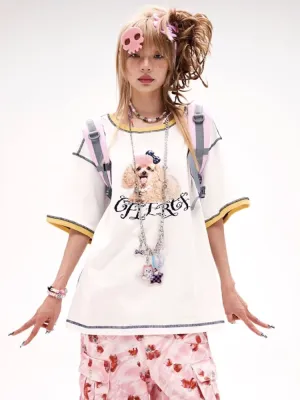 Poodle print loose fit t-shirt【s0000008222】