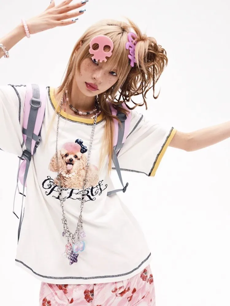 Poodle print loose fit t-shirt【s0000008222】