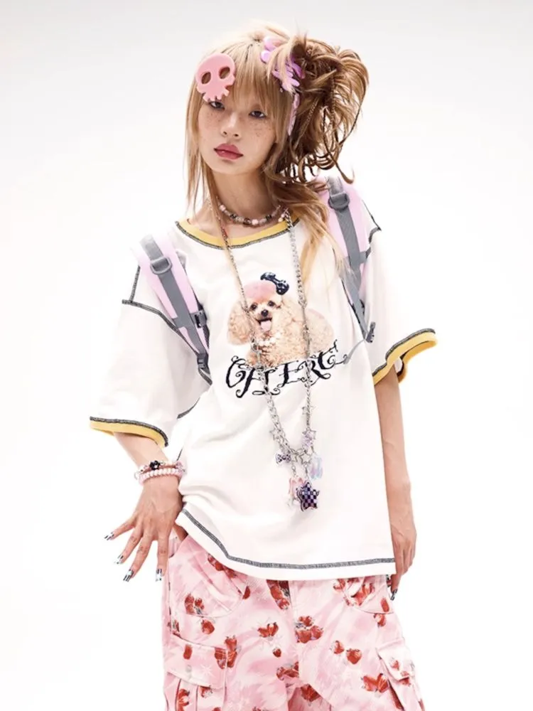 Poodle print loose fit t-shirt【s0000008222】