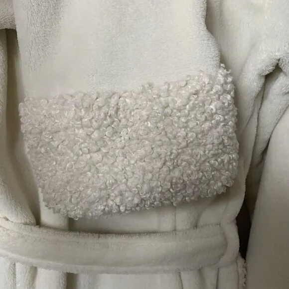 Pottery Barn Robe Womens Medium Ecru Sherpa Hooded Robe Plush Luxury