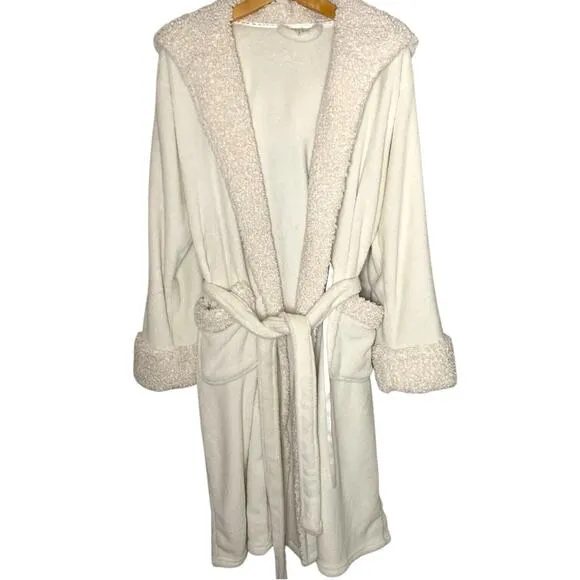 Pottery Barn Robe Womens Medium Ecru Sherpa Hooded Robe Plush Luxury