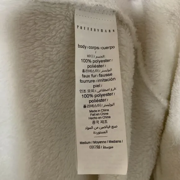 Pottery Barn Robe Womens Medium Ecru Sherpa Hooded Robe Plush Luxury