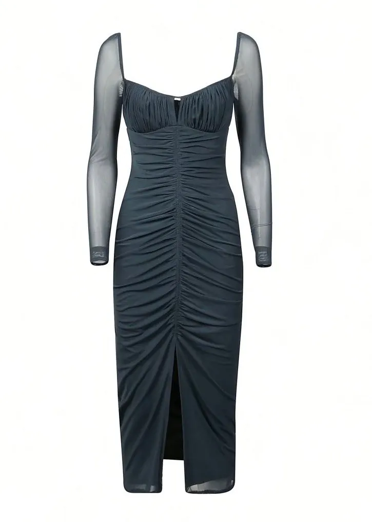 Powermesh Ruched Midi Dress (Slate)