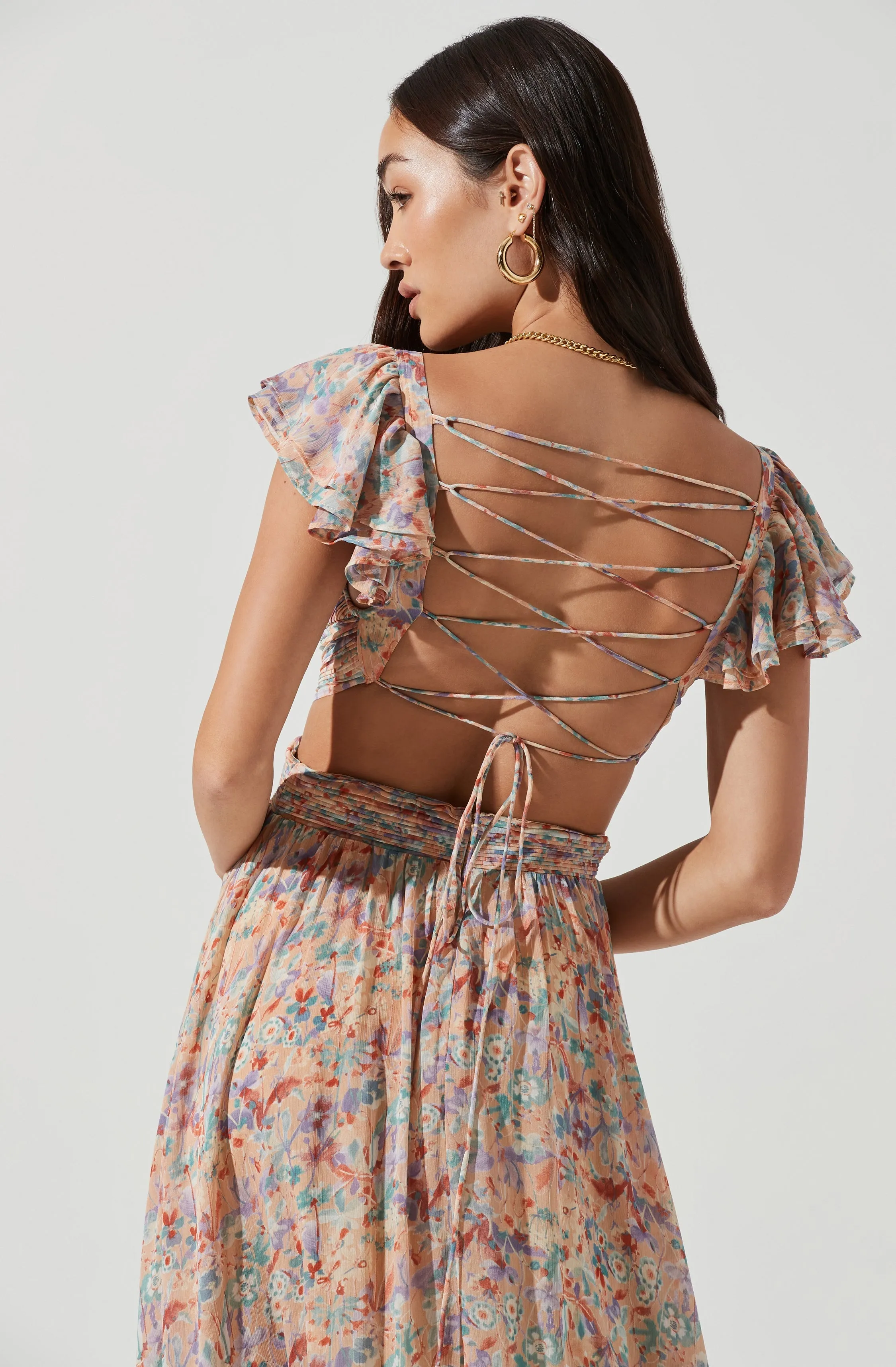Primrose Floral Cross Strap Open Back Maxi Dress