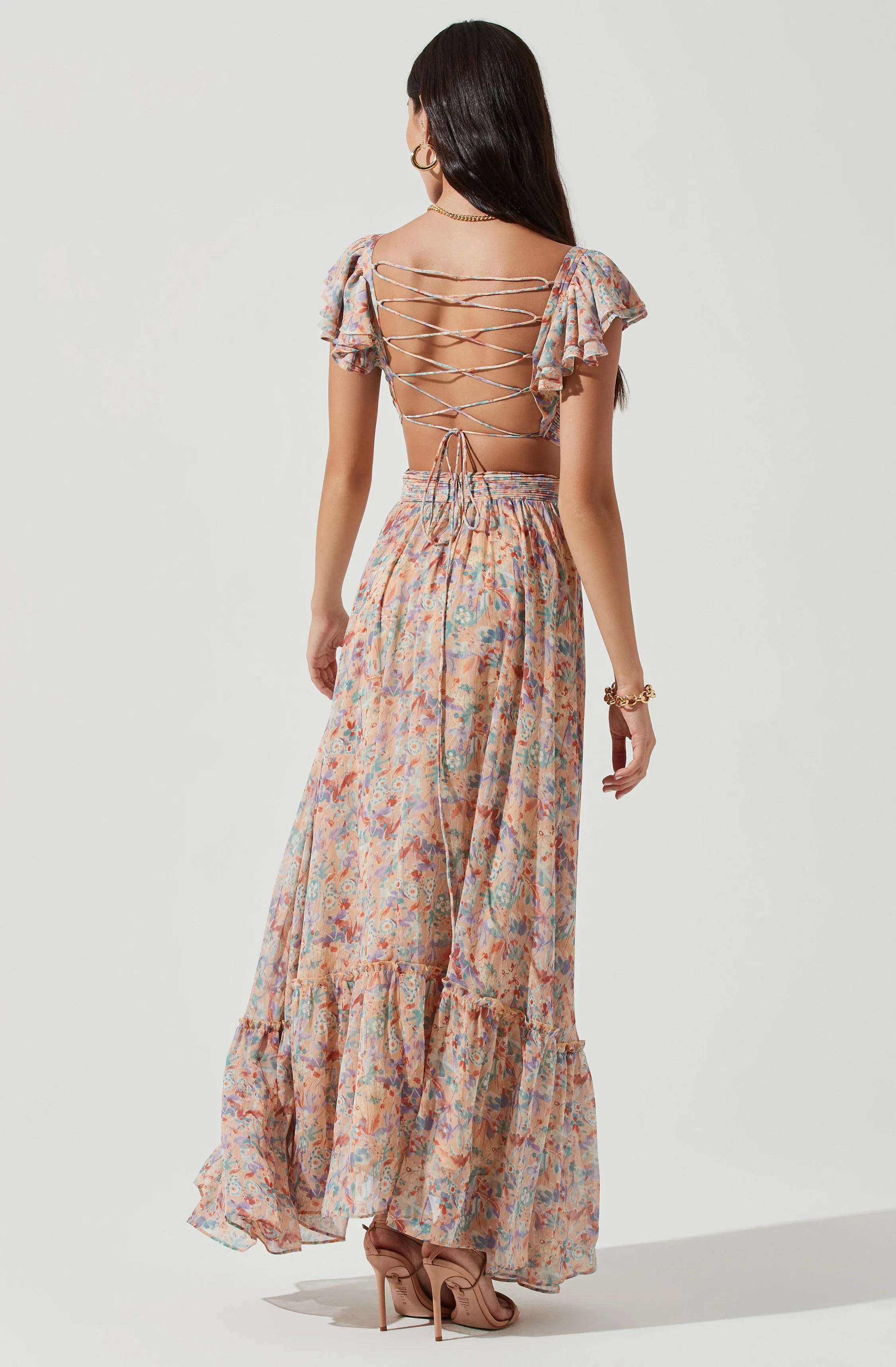 Primrose Floral Cross Strap Open Back Maxi Dress
